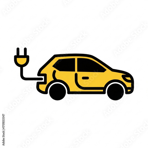 Vector art of yellow electric car with charging plug