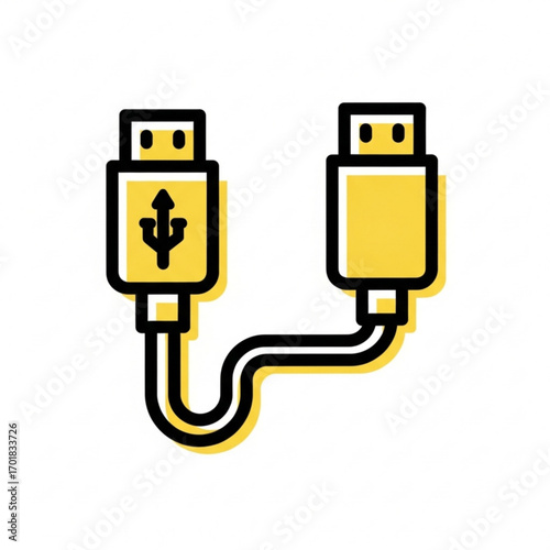 Vector art of yellow usb cable icon with usb symbol