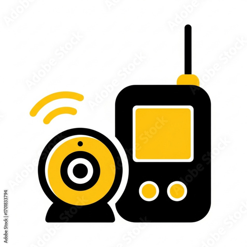 Vector art of baby monitor with camera and receiver, wireless security system