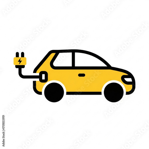 Vector art of yellow electric car charging icon