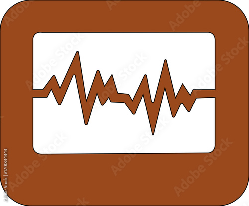 Flat icon of heart rate monitor showing ECG waveform on screen, black and white design.medical diagnostics, cardiology, vital signs, hospital tech, patient monitoring, emergency care.