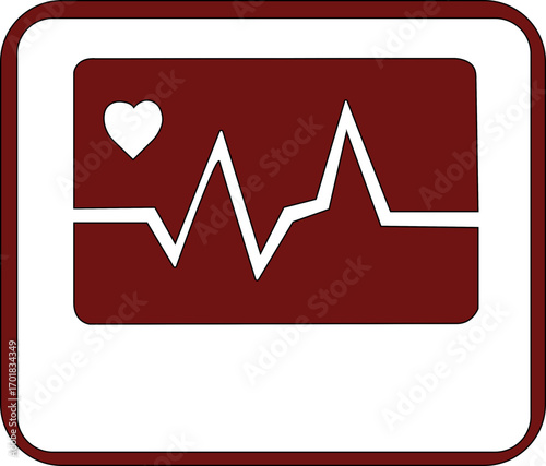 Flat icon of heart rate monitor showing ECG waveform on screen, black and white design.medical diagnostics, cardiology, vital signs, hospital tech, patient monitoring, emergency care.