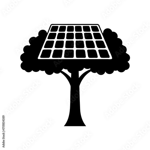 Illustration of a tree with a solar panel as its leaves symbolizing sustainability