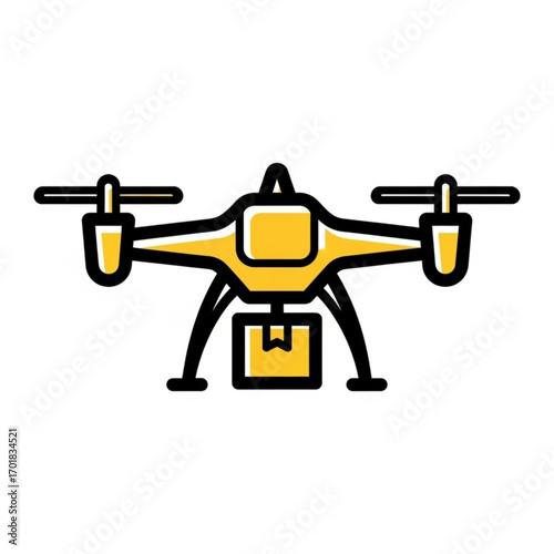 Vector art of yellow drone carrying a package