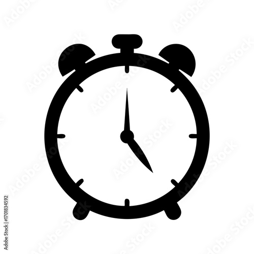 Classic Black and White Alarm Clock Vector Illustration for Time Management