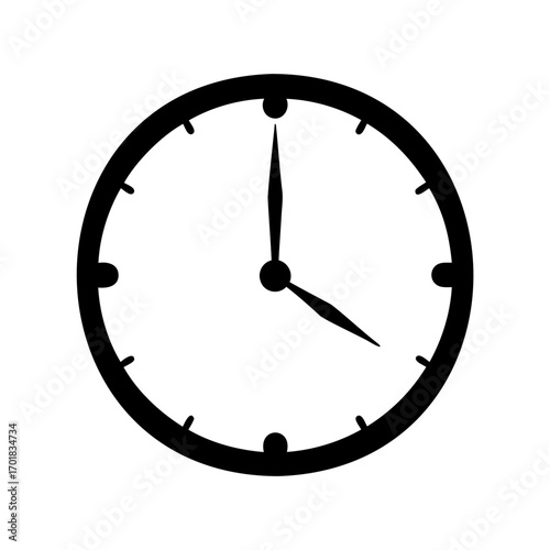 A simple minimalist illustration of a clock with round design on white background
