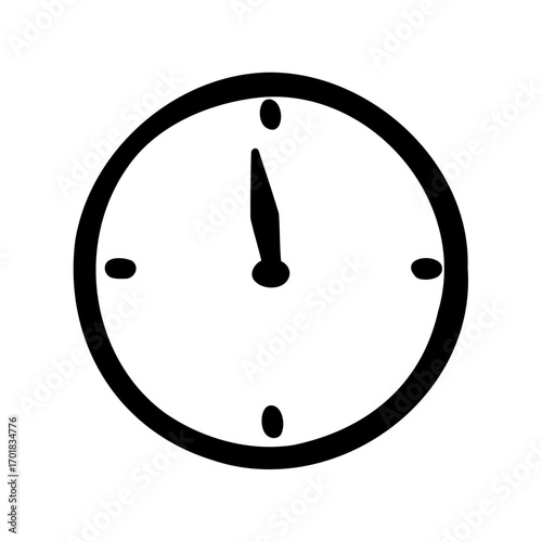 Simple black and white clock face showing eleven o'clock timekeeping symbol