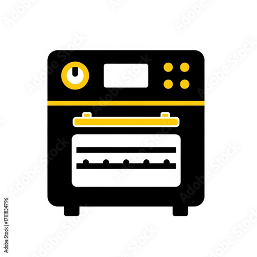Illustration of a modern black oven with yellow accents