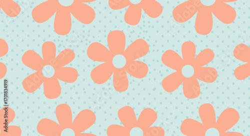 Floral Background With Polka Dots, Seamless Vintage Flower Pattern