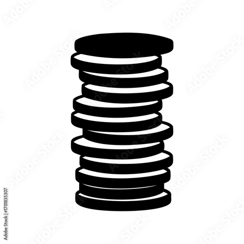 A stack of black coins with a white background and minimalist design