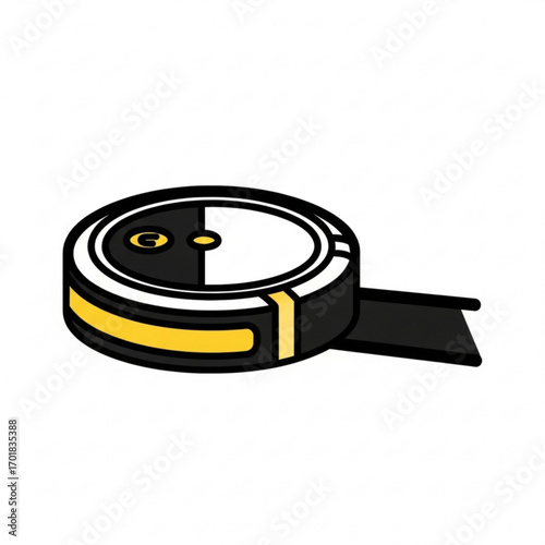 Vector art of robot vacuum cleaner with a black and yellow stripe detail