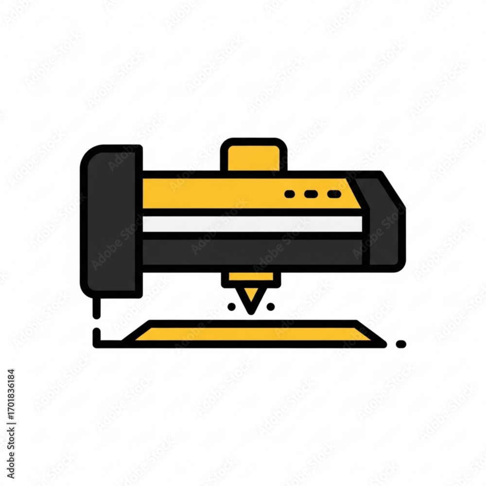 Obraz premium Vector art of flat design icon of a laser cutting machine