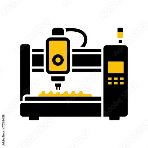 Vector art of modern cnc milling machine in yellow and black