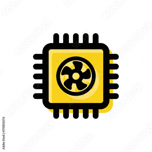 Vector art of computer processor chip with cooling fan