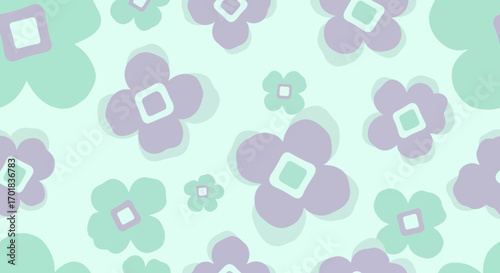 Seamless Floral Pattern Featuring Retro Style Blooms With Geometric Centers