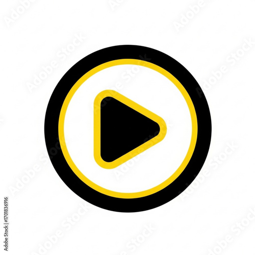 Vector art of black play button icon with yellow circle