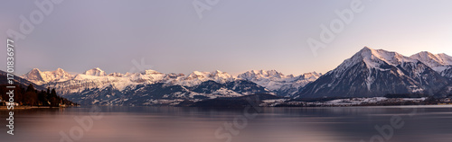 Fotografie Idyllic swiss lake and landscape at dawn