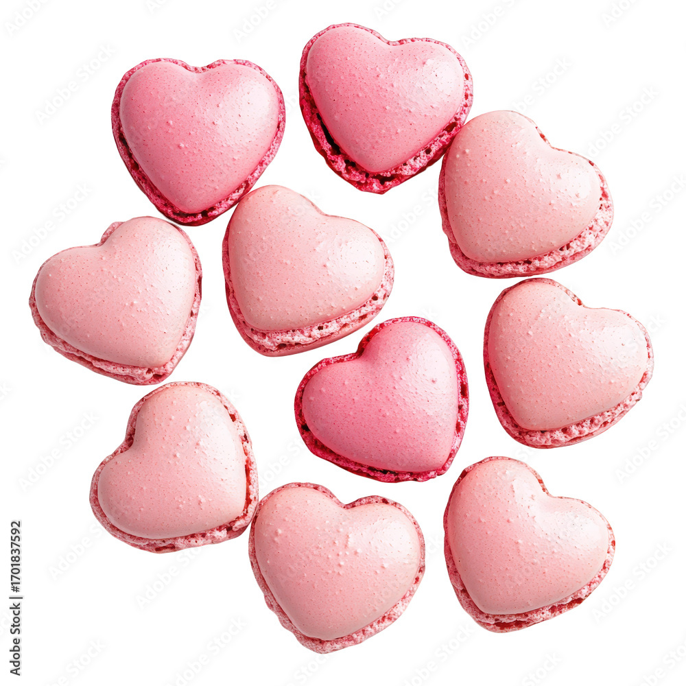 Fototapeta premium Pink heart shaped macarons isolated on transparent background