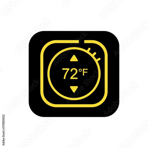 Vector art of digital thermostat displaying 72 degrees fahrenheit temperature