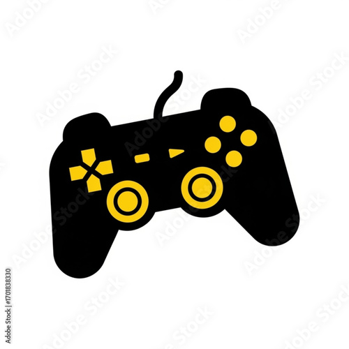 Vector art of black video game controller with yellow buttons