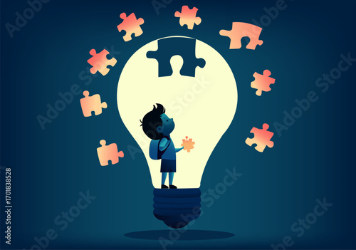 Flat illustration of children and learning and problem solving