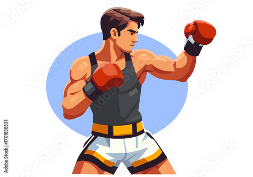 Illustration of Boxer in Fighting Stance