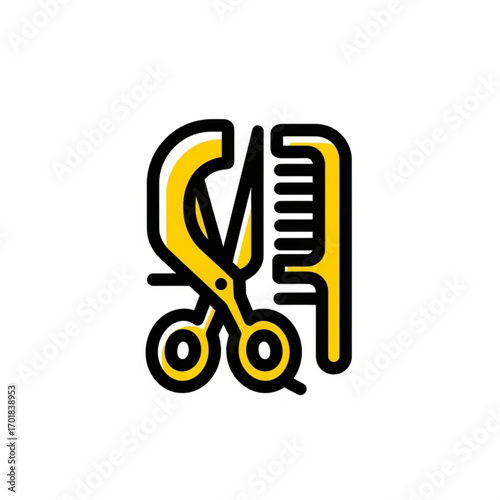 Vector art of stylized icon of scissors and comb