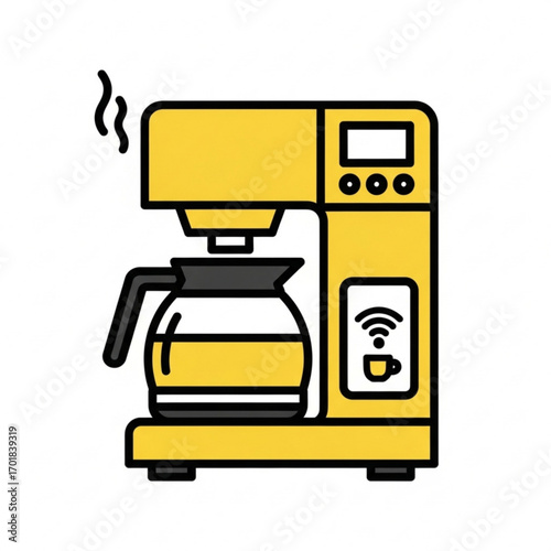 Vector art of yellow smart coffee maker with wifi symbol