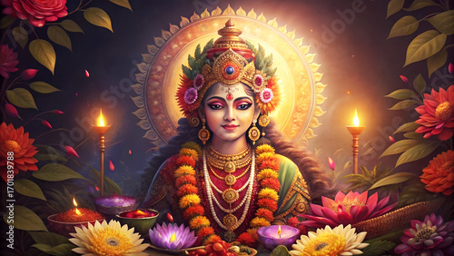 Beautiful decorative goddess Lakshmi sculpture.