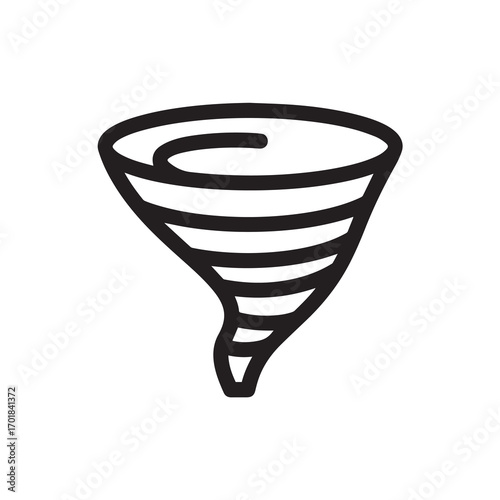 Stylized tornado icon with bold black lines. A simple vector graphic representing a cyclone, twister, or powerful storm weather phenomenon