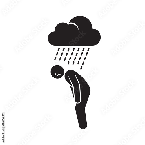 Icon of a despondent figure under a personal rain cloud, a powerful visual metaphor for depression, sadness, and mental health struggles