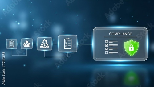 Secure compliance process flowchart with shield icon