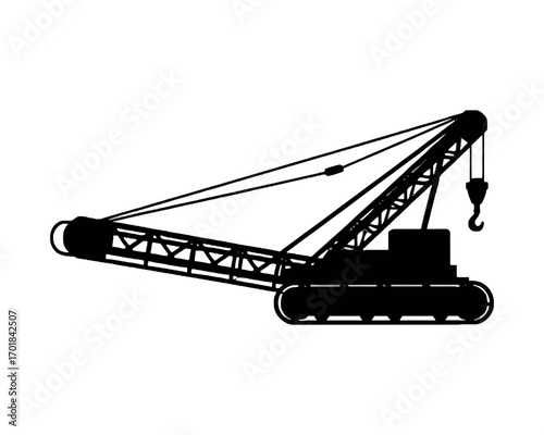Silhouette Illustration of Crawler Crane with Lifting Hook