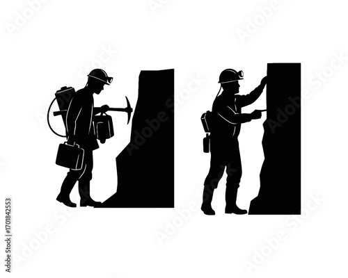 Silhouette Illustration of Construction Workers with Work Tools