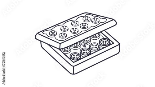 sewing kit with buttons and thread in a box vecto