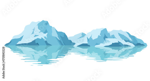 Floating Icebergs with Water Reflection in Arctic Landscape.