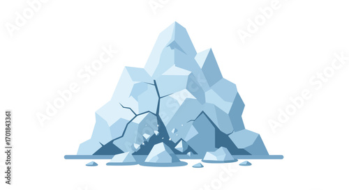 Stylized Iceberg with Cracks and Debris Illustration.