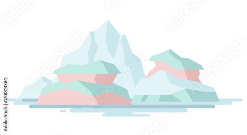Stylized Icebergs Floating in Water with Pastel Colors.