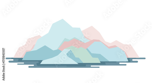 Minimalist Mountain Range Illustration with Water.