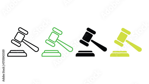 Vector Illustration of a gavel in different colors, a symbol of justice, law, and legal proceedings in a minimalist style