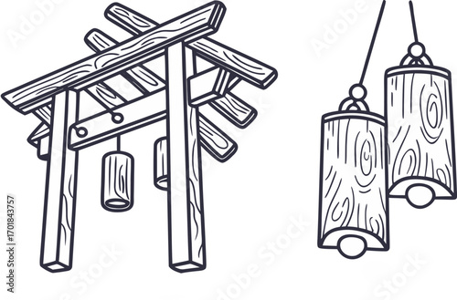wooden wind chime with tags black and traditional