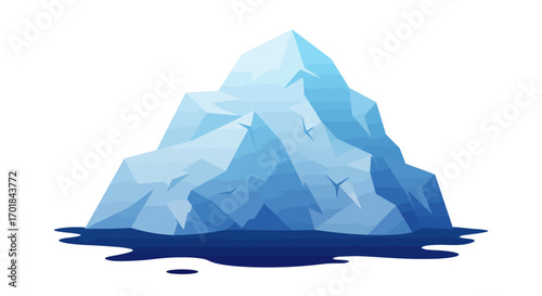 Cartoon Iceberg Floating in Dark Blue Water.