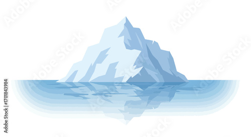 Isolated Iceberg Floating in Water with Reflection.