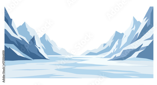 Frozen Landscape with Jagged Mountains and Icy Plains.