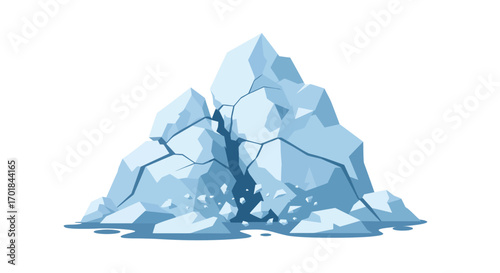 Cartoon Iceberg with Cracks and Debris Illustration.