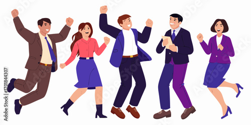 Diverse group of happy business people celebrating success and achievements together with joy