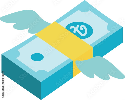 Dollar bills with wings financial loss concept