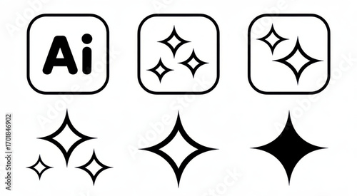 Icons showing adobe illustrator and various star sparkle effects designs on transparent background silhouette