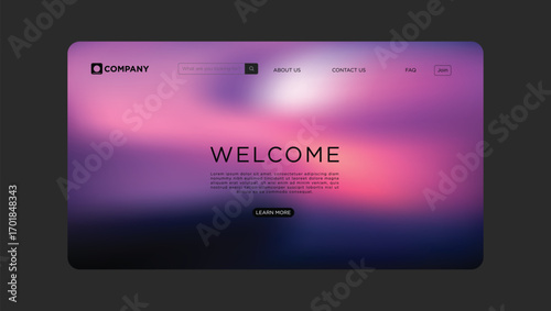 Modern website landing page design with vibrant gradient blur background and welcome message