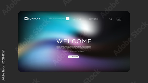 Modern website landing page welcome with abstract gradient background and search bar